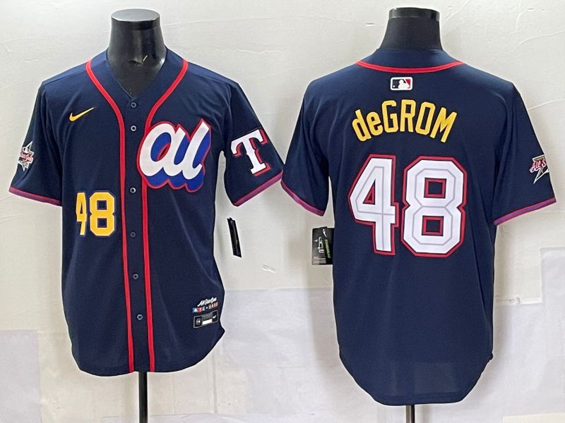 Men 2025 Texas Rangers #48 DeGrom Drak Blue All star Nike MLB Jersey style 01